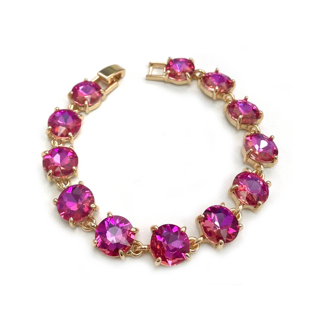 Round Cushion Cut Crystal Glass Linked Bracelet