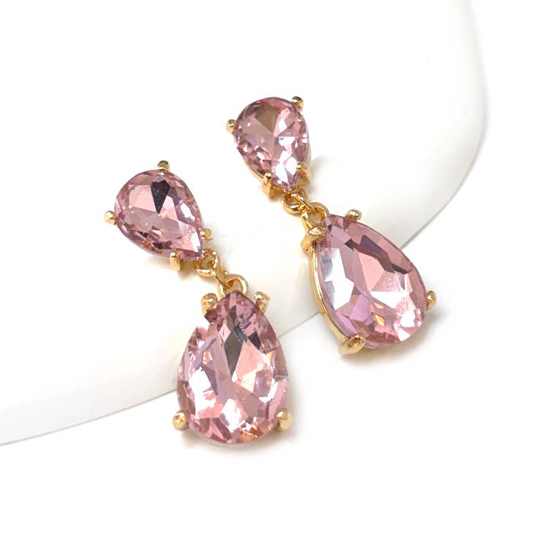 Teardrop Glass Stone Dangle Crystal Bridal Link Earrings