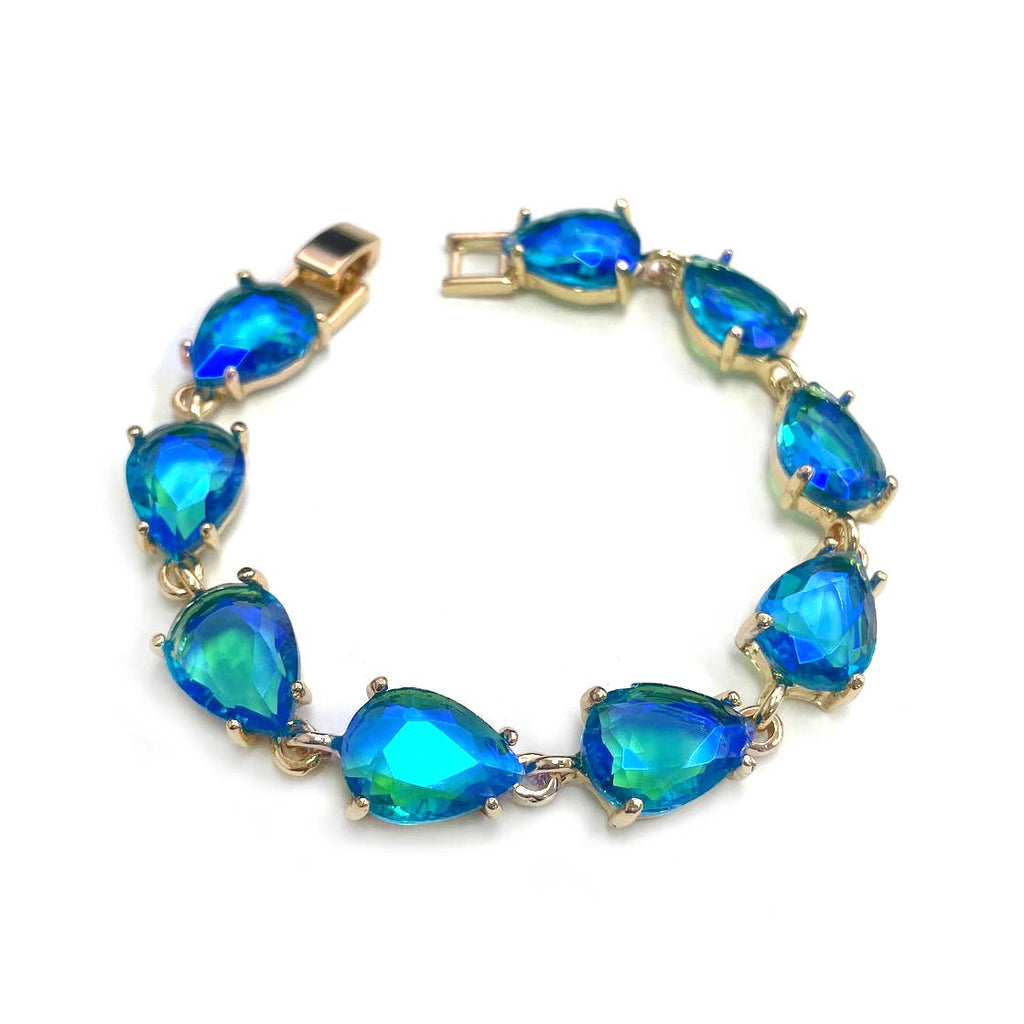 Solid Color Glass Crystal Teardrop Linked Chain Bracelet
