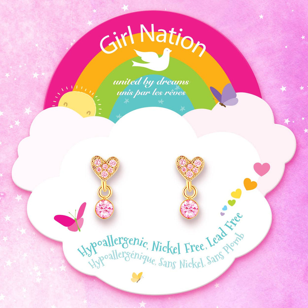 Pink Cubic Zirconia Heart Little Luxe Drop Earrings for Kids