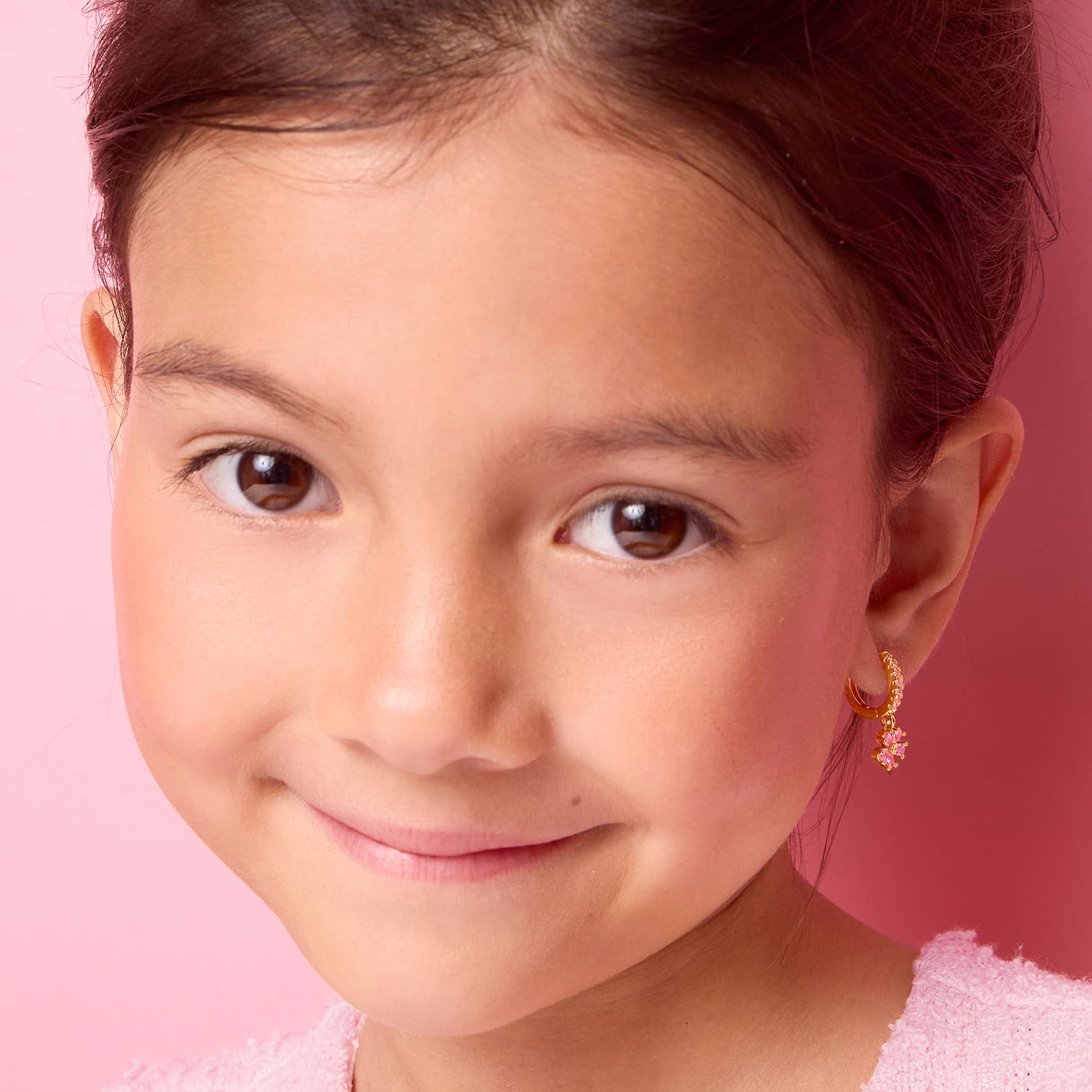 Pink Flower 18K Gold Plated Huggie Earrings for Kids