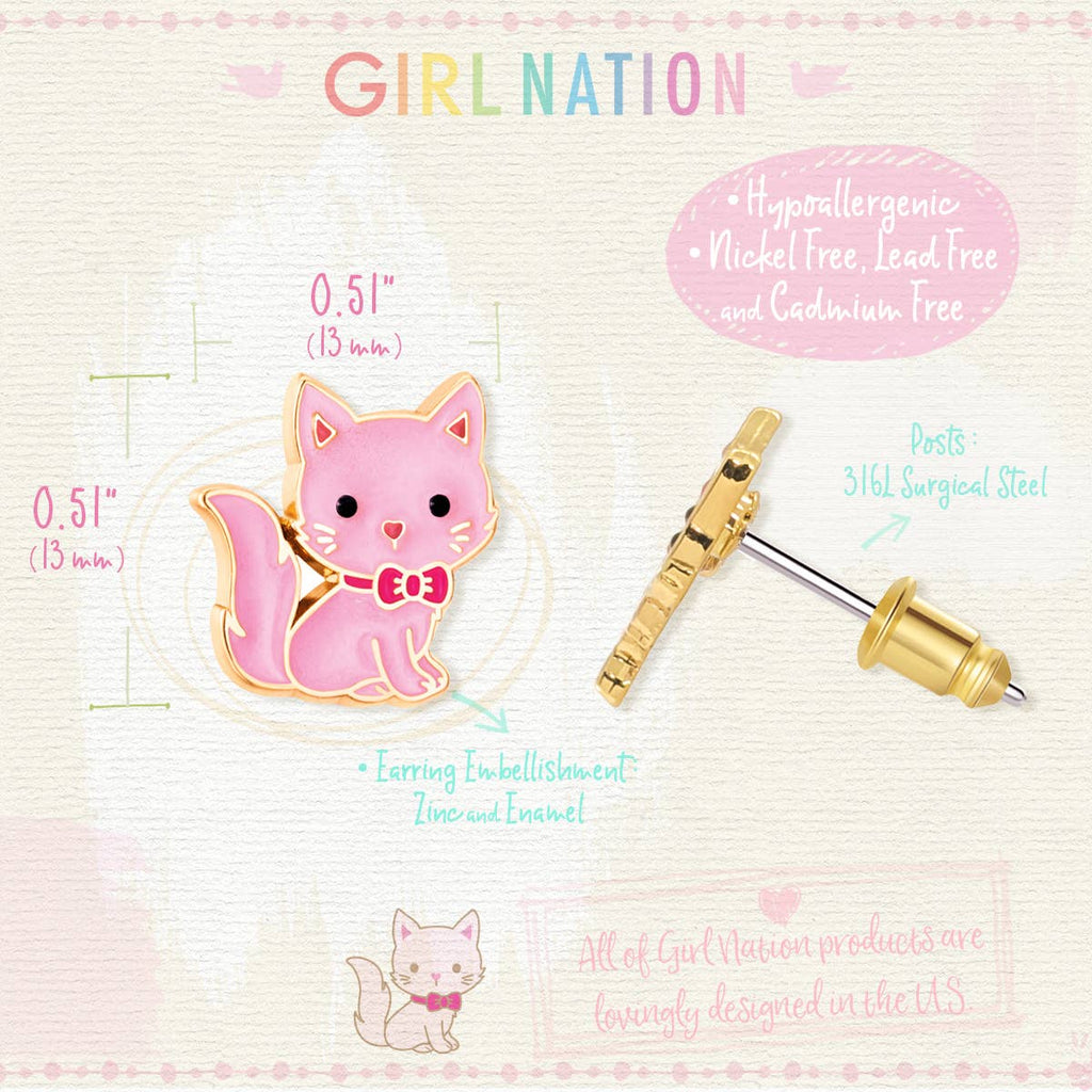 Pink Kitty Cutie Stud Earrings for Kids