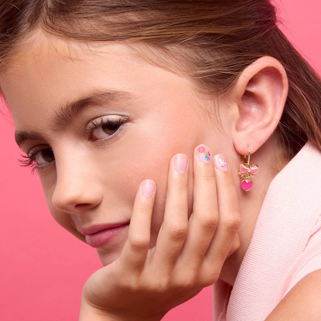 Pink Heart & Bow Leverback Dangle Earrings for Kids