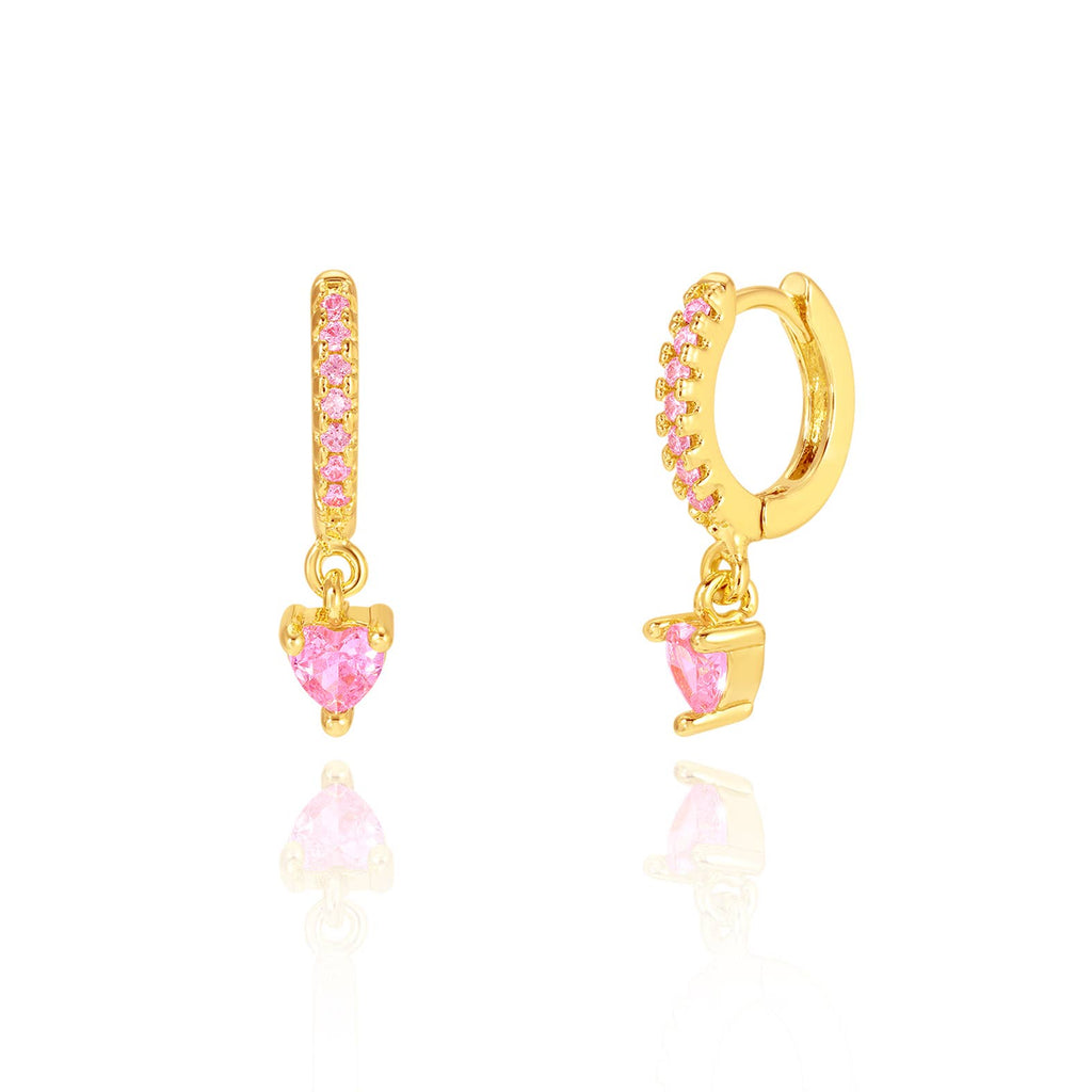 Pink Heart 18K Gold Plated Huggie Earrings for Kids