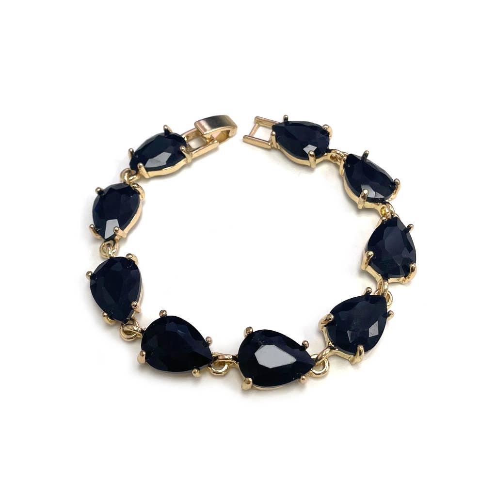 Solid Color Glass Crystal Teardrop Linked Chain Bracelet