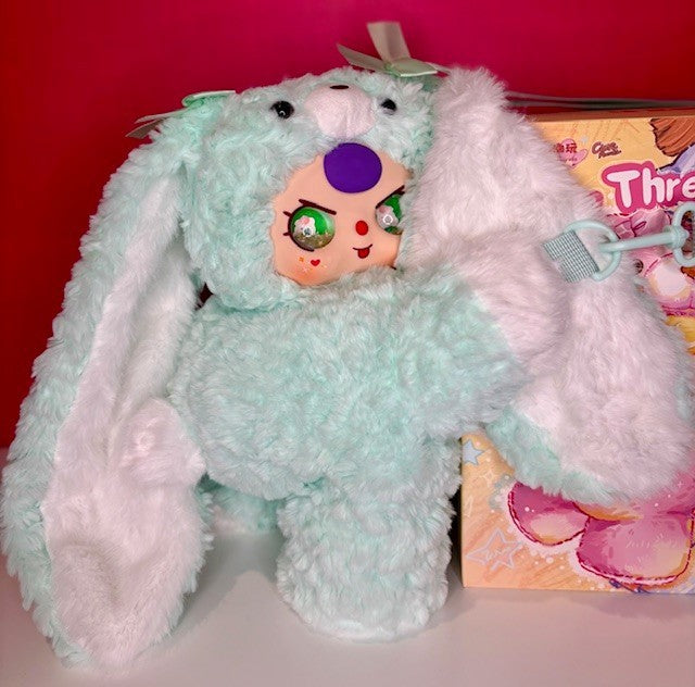 Baby Three 400% Hugging Backpack Plush Liquid Glitter Eyes Mint Green Bunny