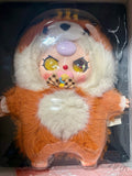 Orange and white plush fox with big glitter eyes and pink nose in clear box