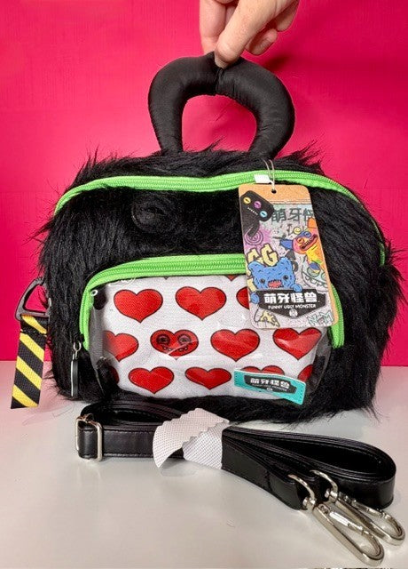 Fuggler Cute Tooth Monster Square Crossbody Bag Plush Ita Window Black New