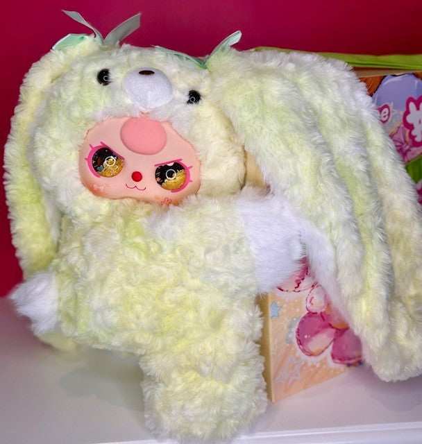 Baby Three 400% Hugging Backpack Plush Liquid Glitter Eyes Bright Green Bunny