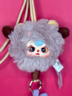 Plush mobile phone lanyard with gray wolf face and dark ear tips
