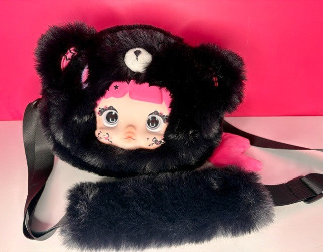 Nommi Collecting Cutie Bag Rock and Roll Bear Black Pink Purse Plush New