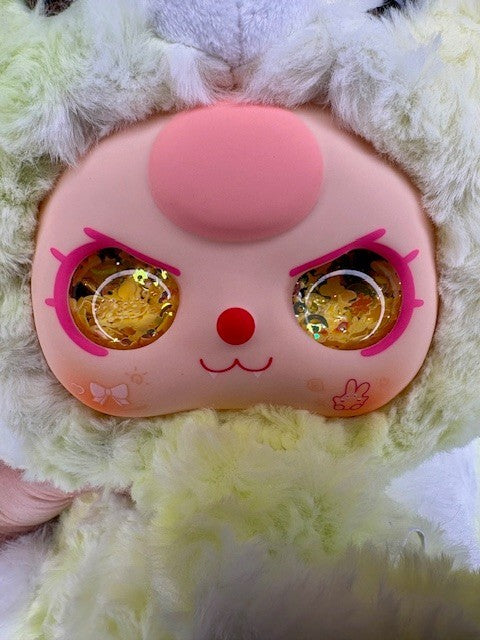 Baby Three 400% Hugging Backpack Plush Liquid Glitter Eyes Bright Green Bunny