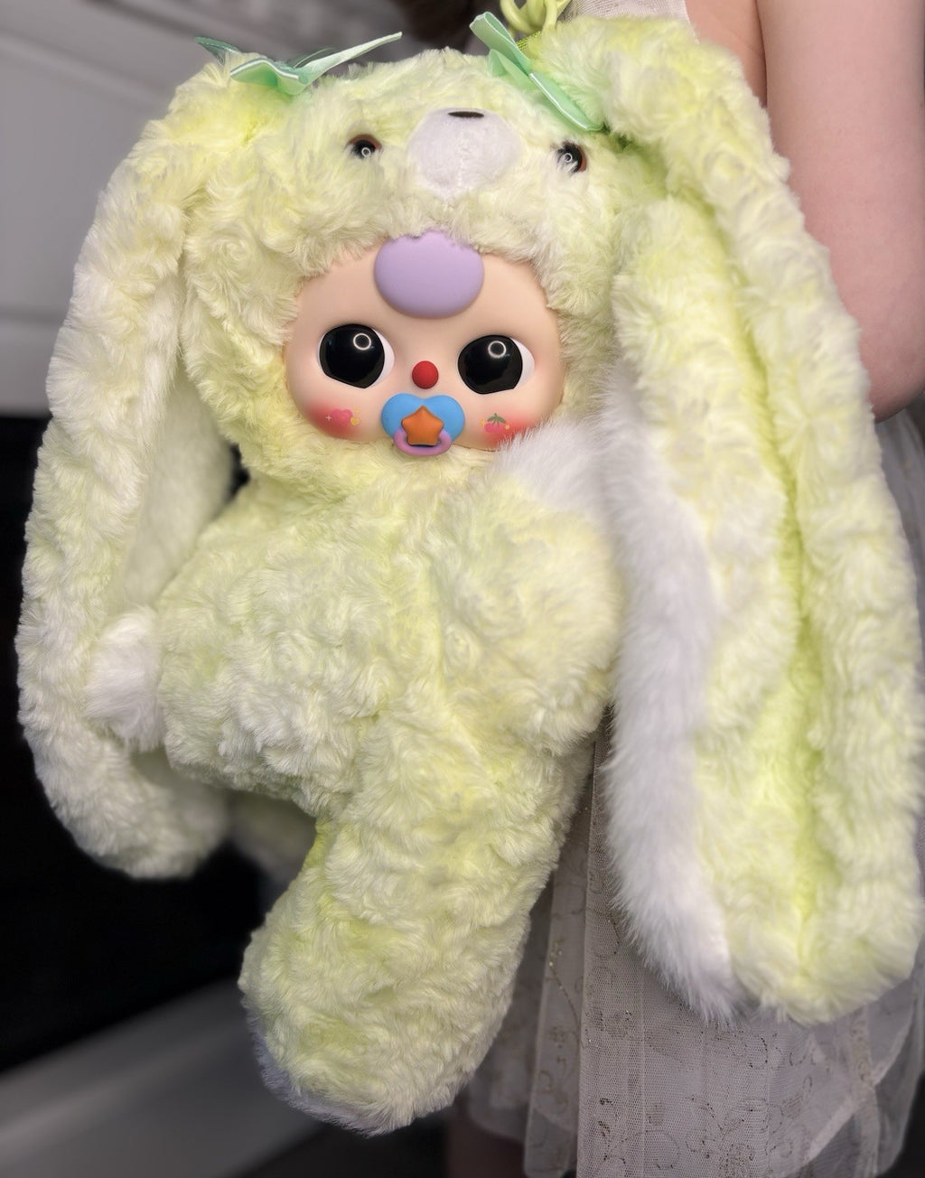 New Baby Three 400% Hugging Baby Backpack Plush Series - Green Bunny Pacifier
