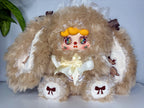 MIGO ROSE plush bunny doll with tan fur, white lace trim dress, and bow-tie shoes