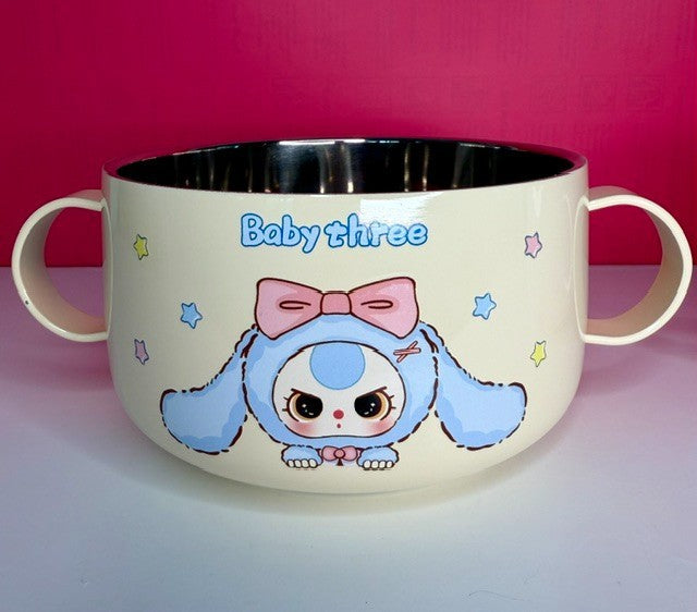 Baby Three Stainless Steel Bowl 316L Double Handle Kawaii Customer Pick New