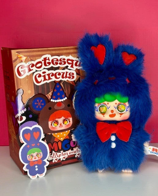 Migo Grotesque Circus Poker Blue Rabbit Plush ~ Designer Blind Box Pendant NEW