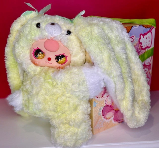 Baby Three 400% Hugging Backpack Plush Liquid Glitter Eyes Bright Green Bunny