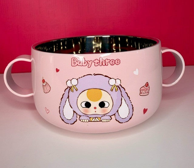 Baby Three Stainless Steel Bowl 316L Double Handle Kawaii Customer Pick New
