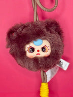Plush mobile phone lanyard with dark brown bear face and braided rope