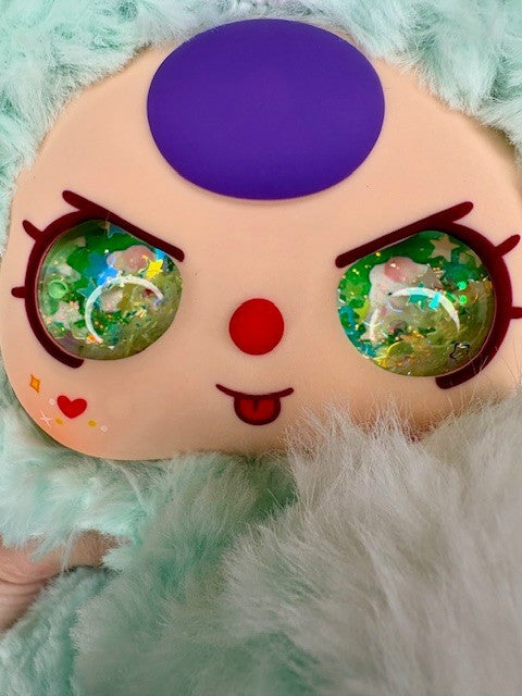Baby Three 400% Hugging Backpack Plush Liquid Glitter Eyes Mint Green Bunny