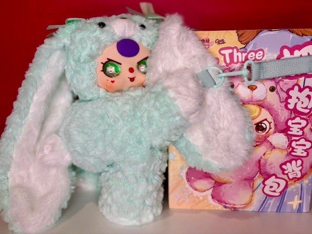 Baby Three 400% Hugging Backpack Plush Liquid Glitter Eyes Mint Green Bunny