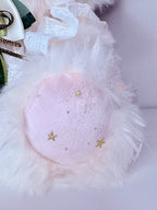 White plush lamb belly pouch with pastel stars and tiny gold accents