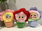 Plush baby flower pot pendant set: red, pink, and purple plush faces in cups