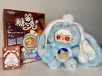 Blue hooded plush bunny with glitter heart belly and long floppy ears