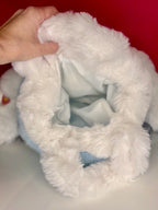 White plush dragon handbag with open top and light fabric lining