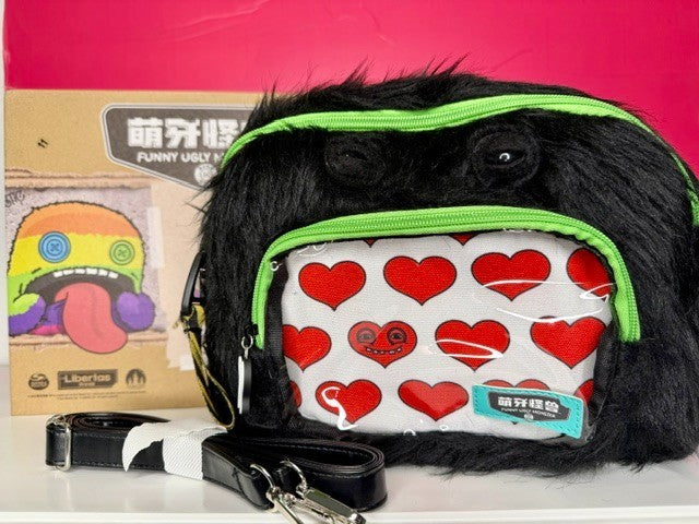 Fuggler Cute Tooth Monster Square Crossbody Bag Plush Ita Window Black New