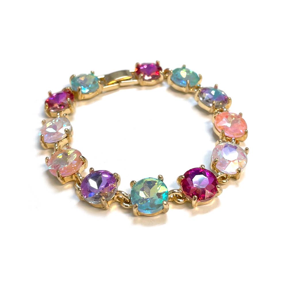Round Cushion Cut Crystal Glass Linked Bracelet