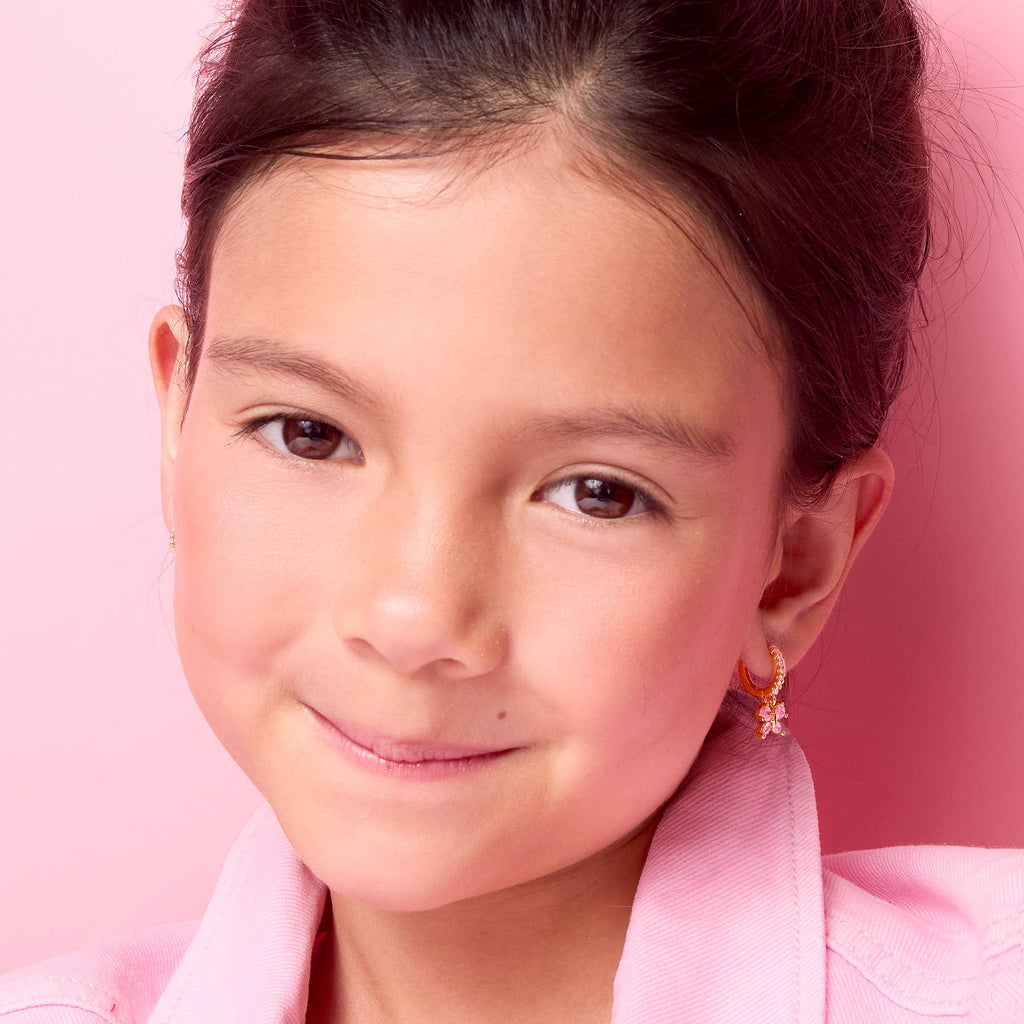 Pink Butterfly 18K Gold Plated Huggie Earrings for Kids