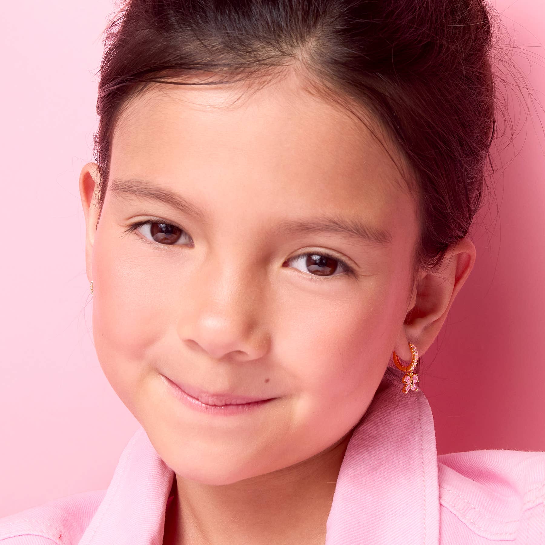 Pink Butterfly 18K Gold Plated Huggie Earrings for Kids