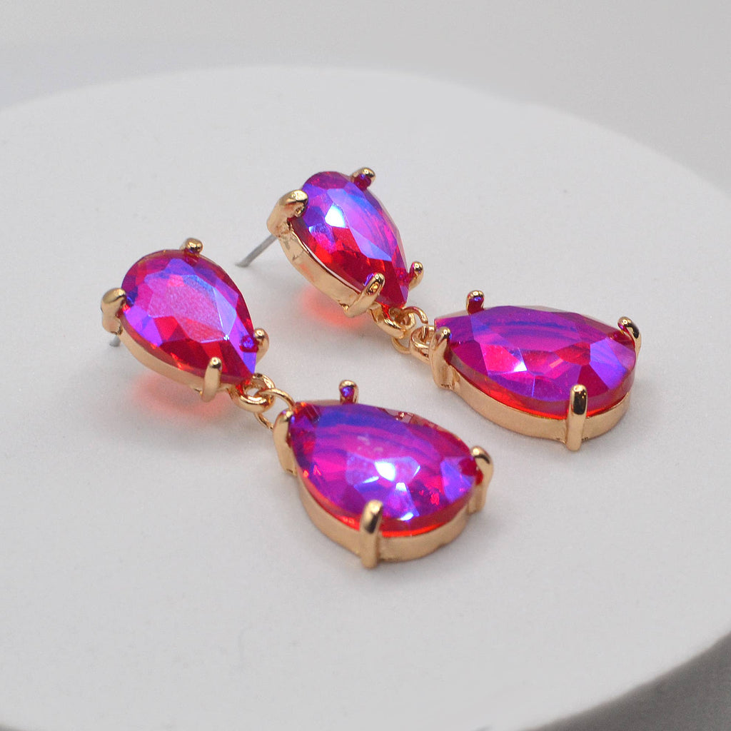 Teardrop Glass Stone Dangle Crystal Bridal Link Earrings