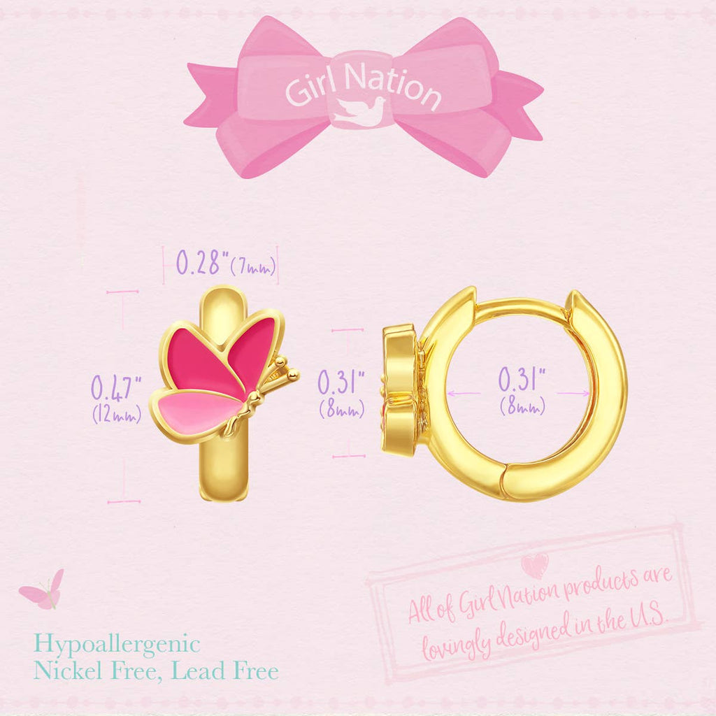 Butterfly 18K Gold Plated Huggie Earrings for Kids
