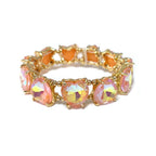 Gold-tone heart crystal linked stretch bracelet with peach and opal pink stones