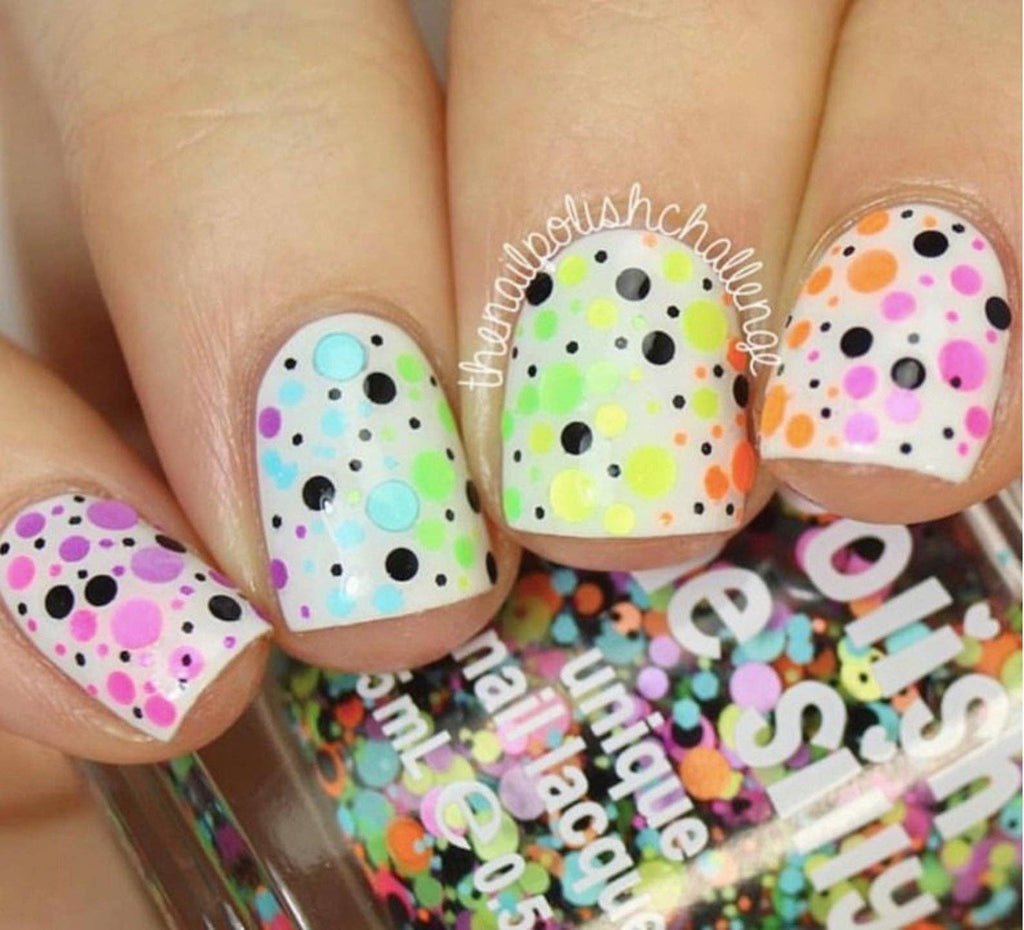 Trouble Maker Neon Polka Dot Nail Polish - UV Blacklight Glitter
