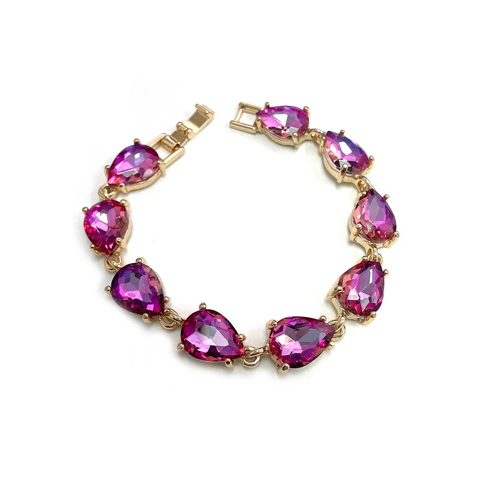 Solid Color Glass Crystal Teardrop Linked Chain Bracelet