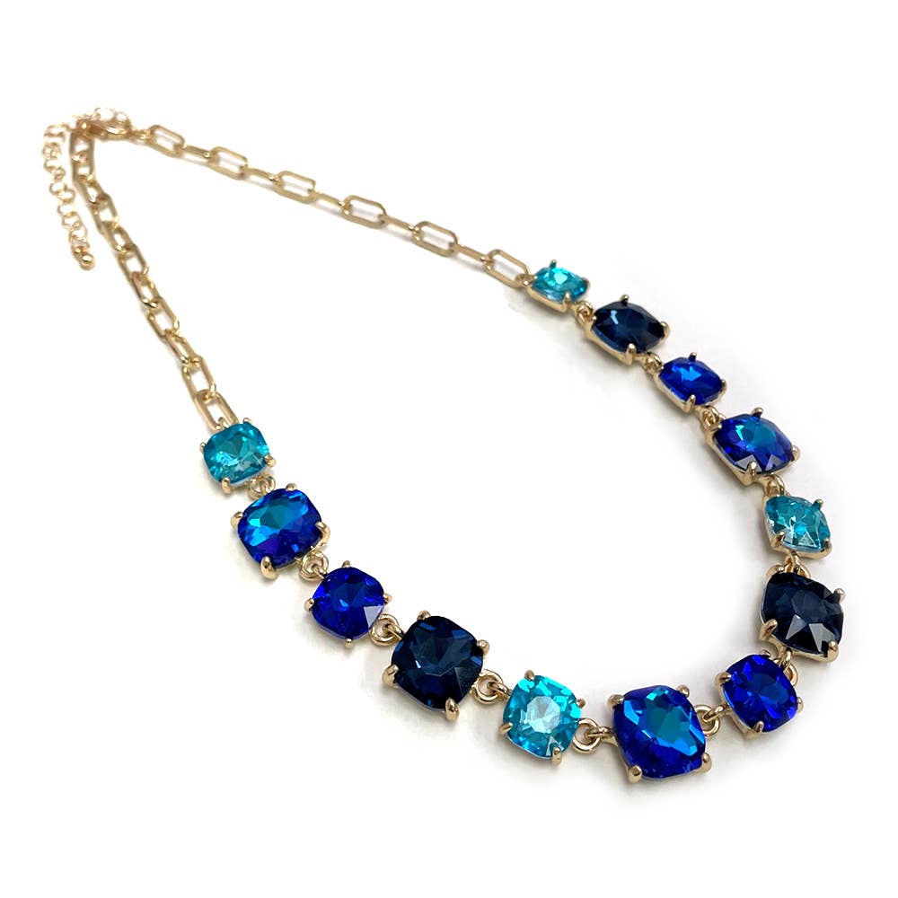 Cushion Cut Square Glass Crystal Linked Chain Necklace