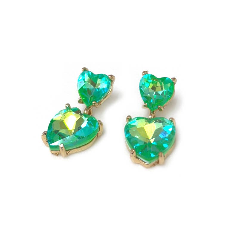 Double Glass Crystal Bead Heart Dangle Earrings