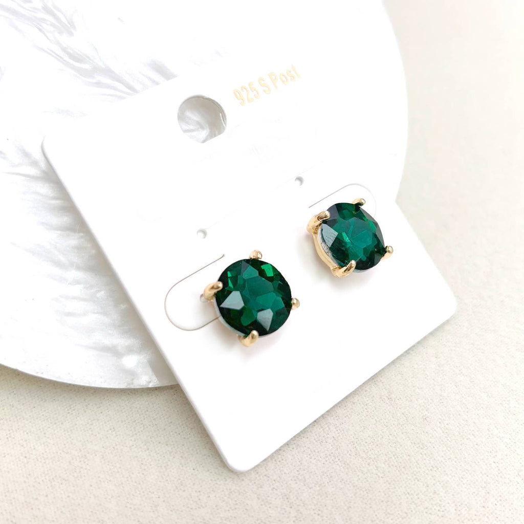 Sterling Silver S925 Post 12mm Round Glass Stud Earrings