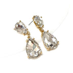 Gold-tone crystal teardrop dangle earrings with clear white oval stones