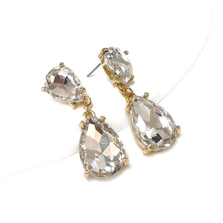 Teardrop Glass Stone Dangle Crystal Bridal Link Earrings