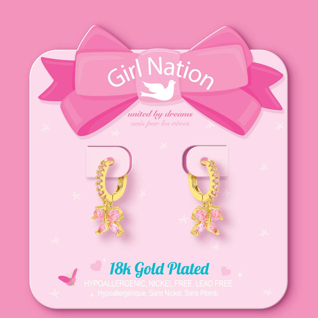 Pink Butterfly 18K Gold Plated Huggie Earrings for Kids