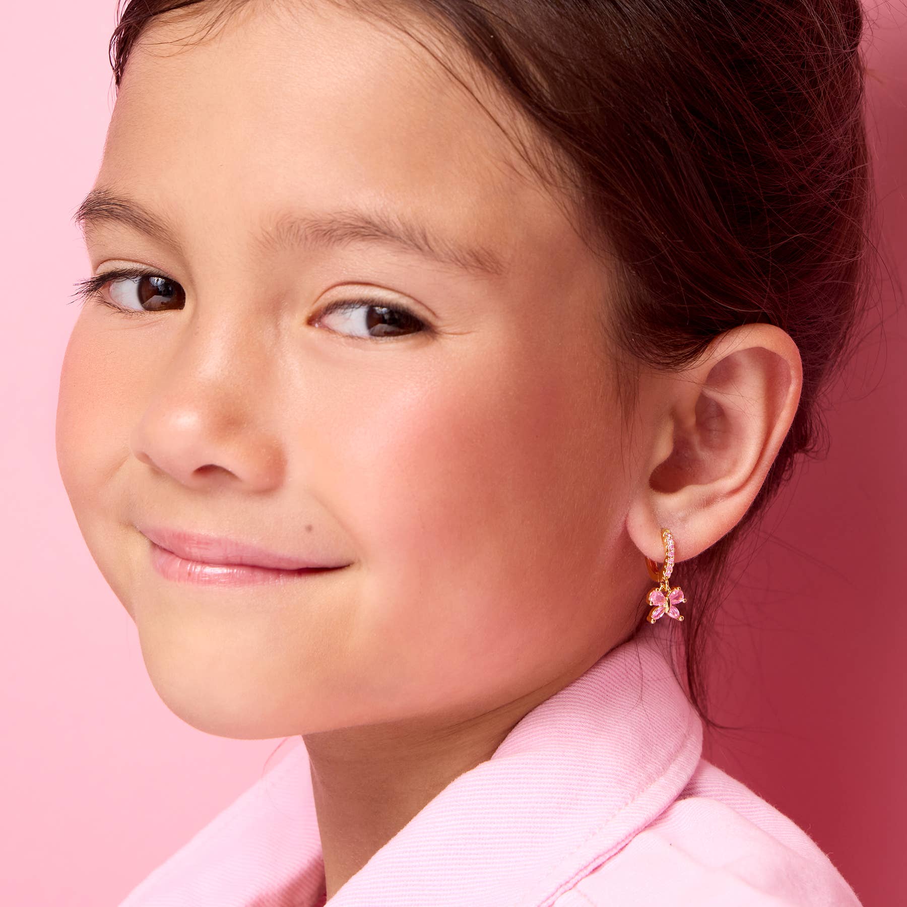 Pink Butterfly 18K Gold Plated Huggie Earrings for Kids