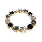 Clear and black round-cut crystal linked bracelet with gold-tone bezel settings