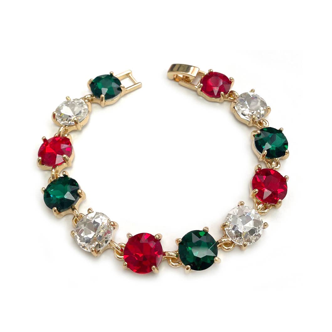 Round Cushion Cut Crystal Glass Linked Bracelet