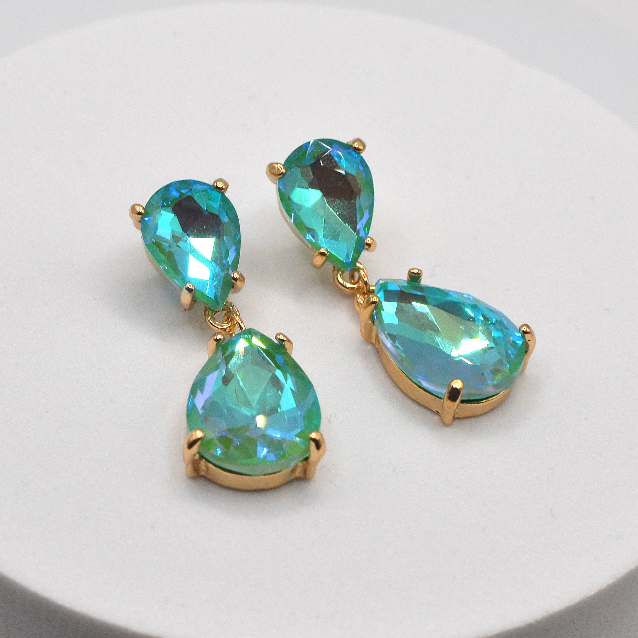 Teardrop Glass Stone Dangle Crystal Bridal Link Earrings
