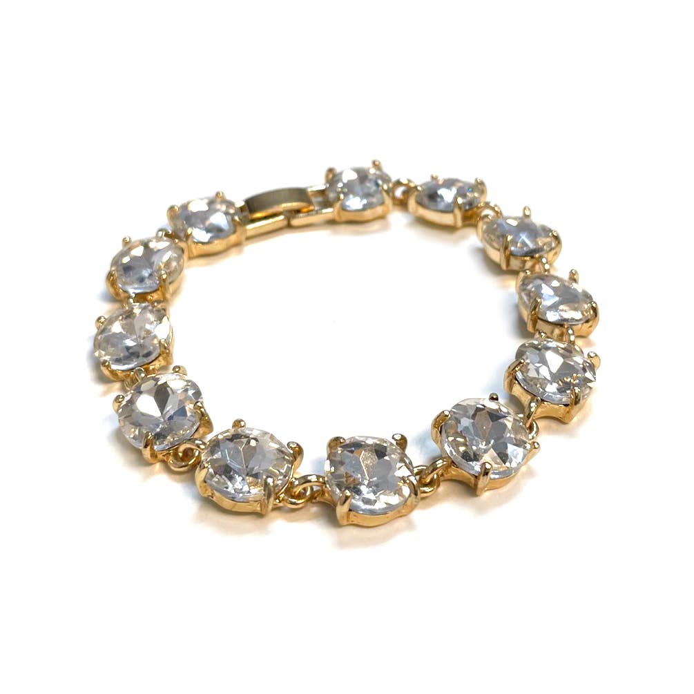 Round Cushion Cut Crystal Glass Linked Bracelet