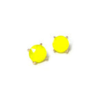 Round glass stud earrings with neon yellow stone and gold-tone S925 posts